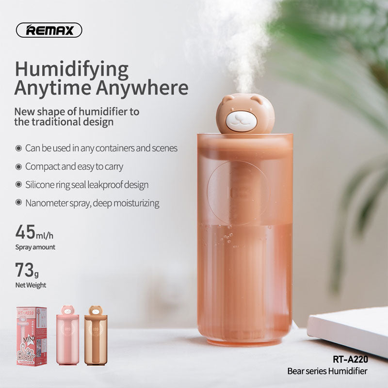 REMAX MINI BEAR SERIES HUMIDIFIER  RT-A220,Humidifier,Humidifier For Room,Air,Travel,Office,Battery,Desktop Humidifier,Mini Humidifier,Mini USB Humidifier,Air Humidifier Purifier,Cute Mini Humidifier,portable usb humidifier,Small Personal Humidifier