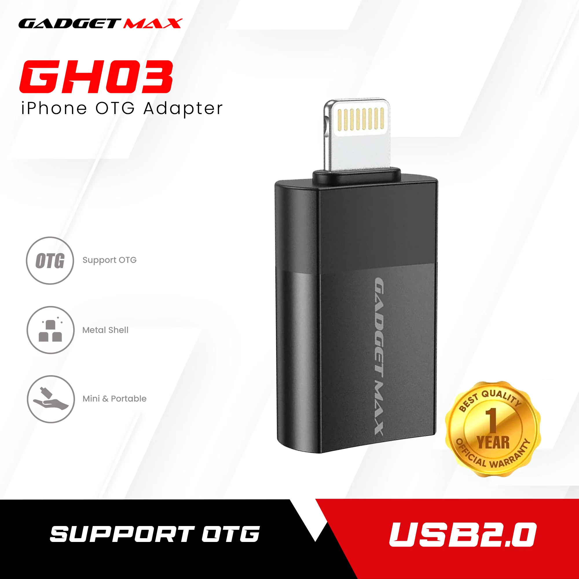 GADGET MAX - GH03 iPhone OTG Adapter - Black