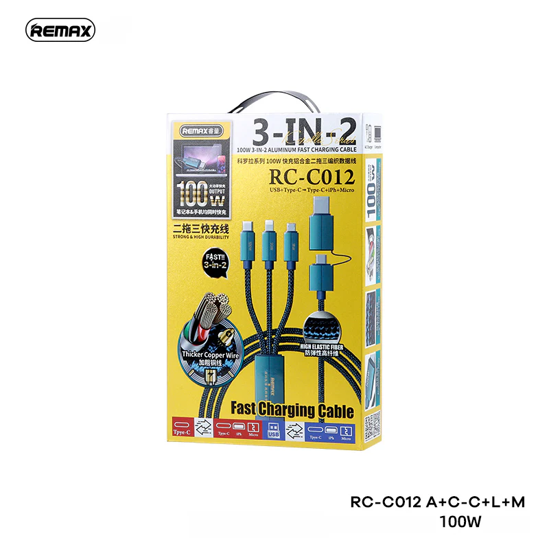 REMAX RC-C012 3 IN 2 KEROLLA SERIES 100W ALUMINUM 3-IN-2 FAST CHARGING DATA CABLE