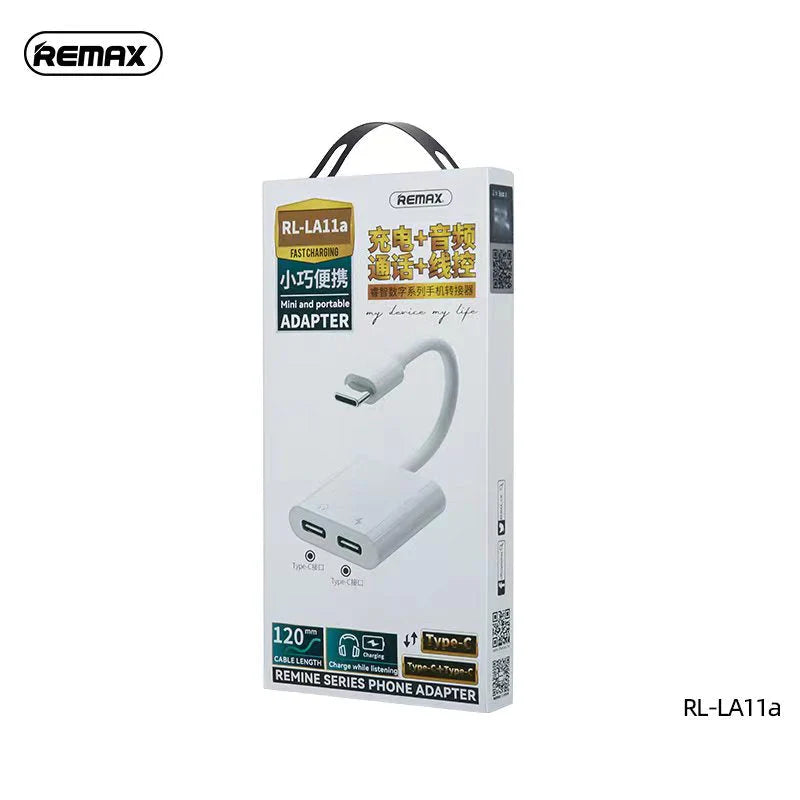 REMAX RL-LA11A REMINE SERIES PHONE ADAPTER DUAL TYPE-C (120MM), Type-C  Audio AdapterAdapter