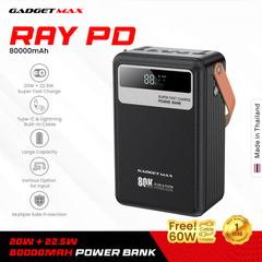 GADGET MAX - RAY PD Series 80000mAh PD+QC Fast Charging Power Bank(PD 20W+QC 22.5W) - Black