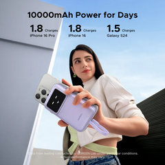 UGREEN - PB511 Uno 10000mAh 30W 1C1A Power Bank With 1*30W Built-in Cable - Purple