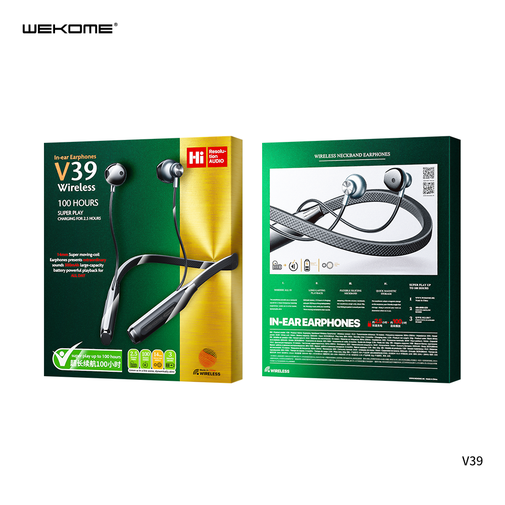 WK V39 SHQ SERIES NECKBAND WIRELESS EARPHONE - White
