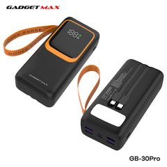 GADGET MAX GB-30PRO 30000MAH PD20W+ QC22.5W WITH CABLE FAST CHARGING POWER PRO DIGITAL DISPLAY POWER BANK (OUTPUT-4USB)(TYPE C-IN/OUT)(IPH-IN/OUT)