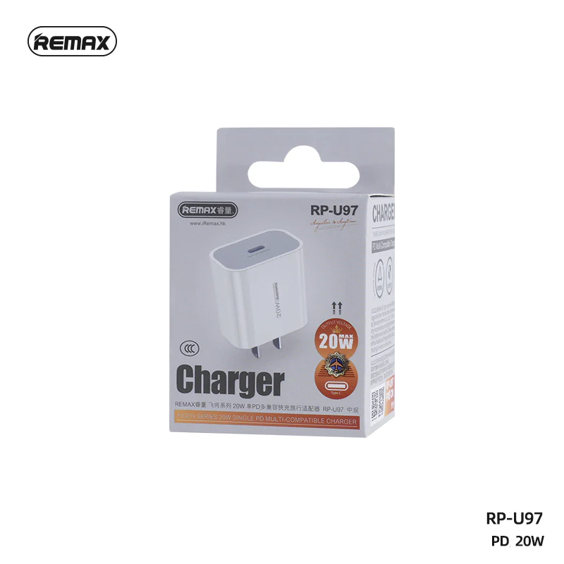 REMAX RP-U97 FIGEN SERIES SINGLE PD 20W MULTI-COMPATIBLE CHARGER, 20W Fast Charger, PD Charger