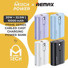 Remax RPP-572 10000mAh 20W PD + 22.5W QC Prime Series Cabled Power Bank - White