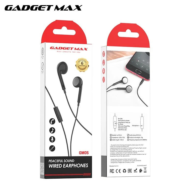 GADGET MAX GM05 PEACEFUL SOUND WIRED 3.5MM Wired Earphone (1.2M)(White)