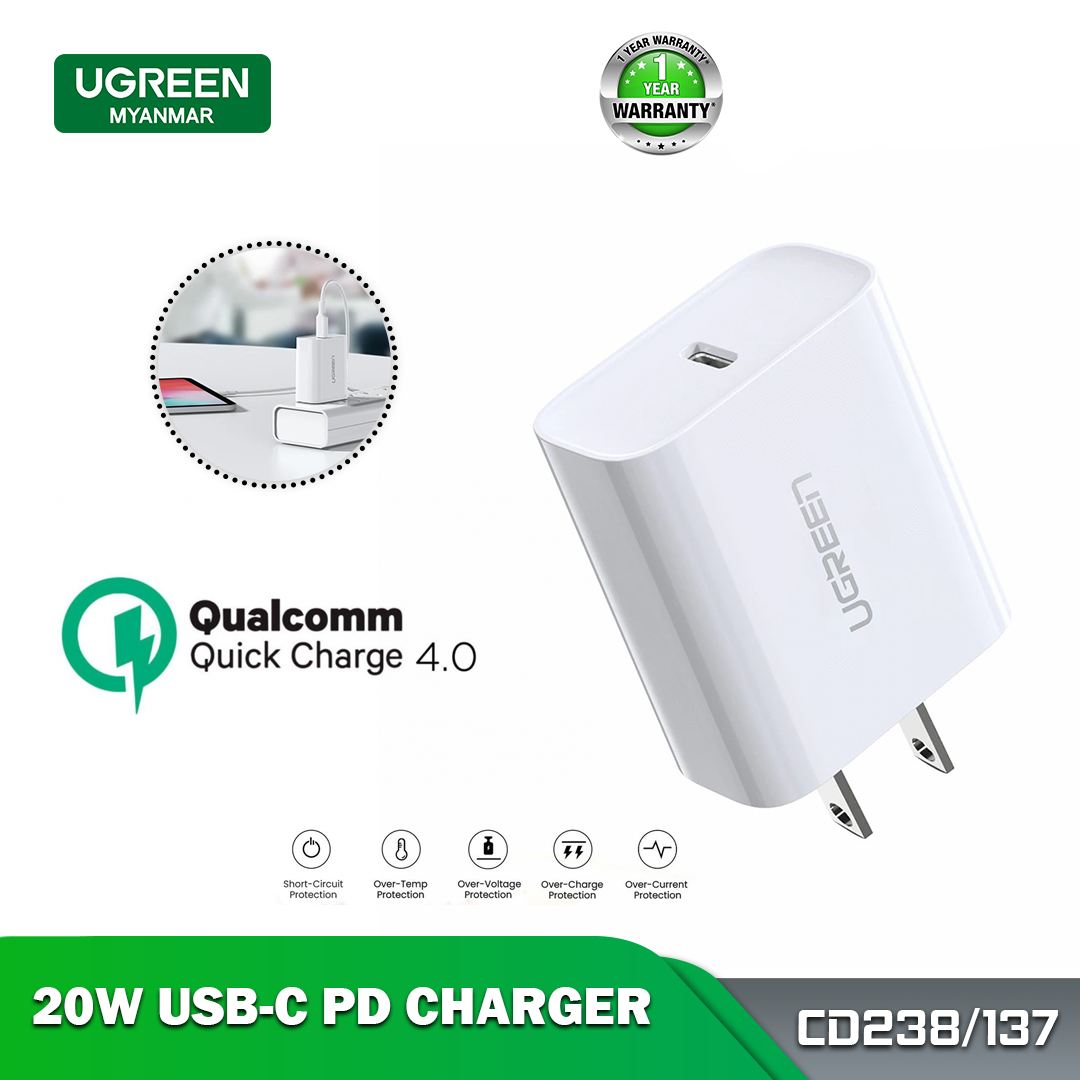 UGREEN CD238/137 IPhone 12 Charger, UGREEN 20W PD FAST CHARGER ONLY US, 20W PD, Fast Charger, Quick Charger ,Fast Charging/Wall Charger/Power Delivery/Power Adapter/type c to lightning