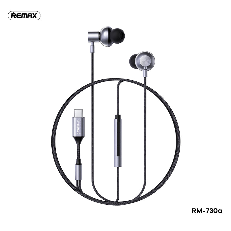 REMAX - RM-730 Type-C Metal Wired Earphone - Grey