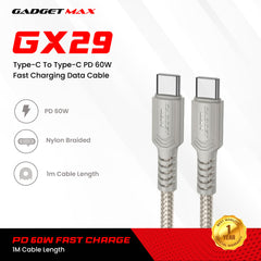 GADGET MAX - GX29 C-C Woven Series Type-C To Type-C Fast Charging Data Cable (60W) - Grey
