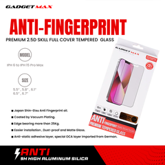 iPhone 16 / 15 / 14 Pro ( 6.1" ) GADGET MAX - Anti-Fingerprint Premium 2.5D Skill Full Cover Tempered Glass