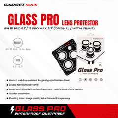 GADGET MAX IPH 15 PRO 6.1"/ 15 PRO MAX 6.7"GLASS PRO LENS PROTECTOR (ORIGINAL / METAL FRAME)(COLORFUL) (3PCS)