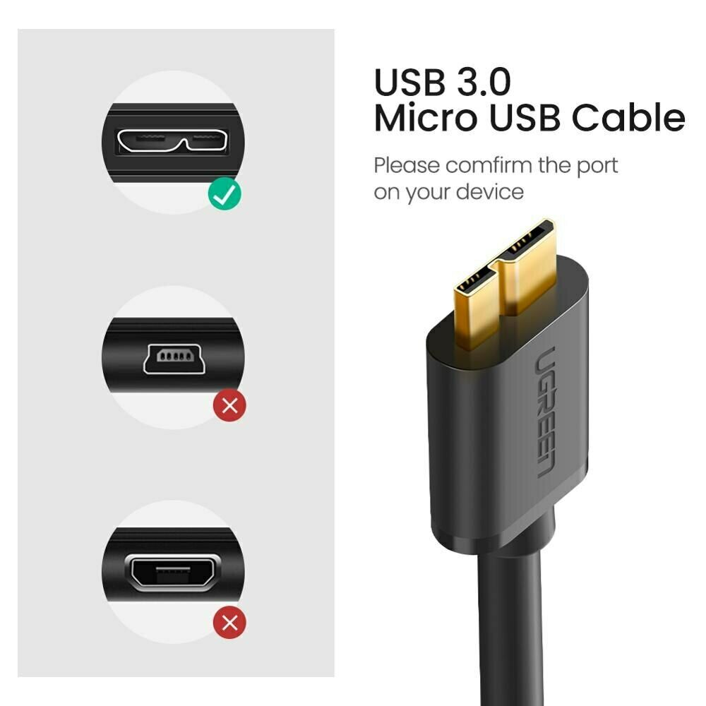 UGREEN US130 USB 3.0 A Male to Micro B Male Cable Super Speed Charging and Data Sync Cord (1m) Black - Intl