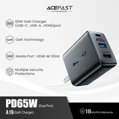 ACEFAST A19 65W GAN MULTI-FUNCTION HUB CHARGER SET - WHITE