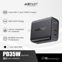 ACEFAST A51 PD 35W GAN (USB-C+USB-C) DUAL PORT CHARGER A51