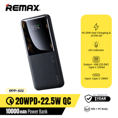 REMAX RPP-622 10000mAh CYNLLE SERIES 20W+22.5W PD+QC FAST CHARGING POWER BANK (INPUT-TYPE-C) (OUTPUT-USB 1/2/TYPE-C)-Black