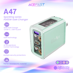 ACEFAST A47 SPARKLING SERIES PD65W GAN (2*USB-C+USB-A) CHARGER - MOUNTAIN MIST