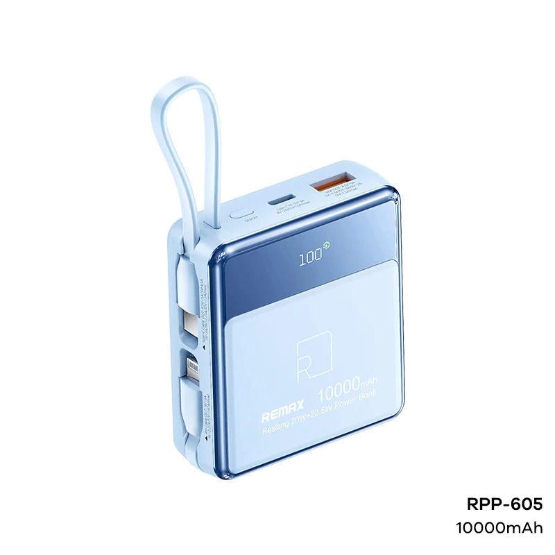 Remax RPP-605 10000mAh Resiang Series 20W + 22.5W Power Bank with 2 Fast Charging Cable - Blue