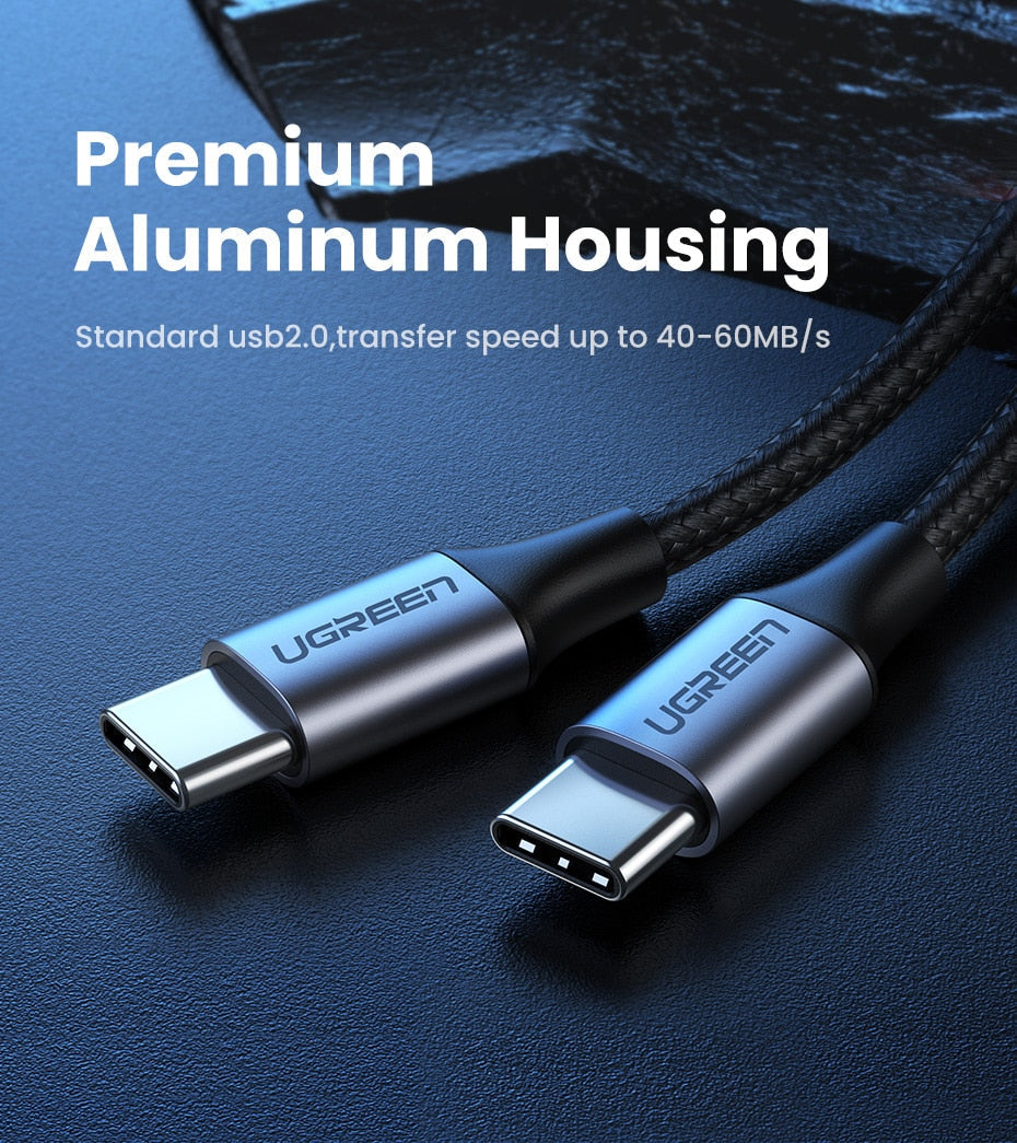 UGREEN OFFICIAL USB 2.0 TYPE.C TO TYPE.C CABLE 3A 1.5M, C TO C  Data Cable ,Type C to Type C Fast Charging Cable , USB C Cable , PD Cable , PD Port , C to C Cable Samsung , Xiaomi , Apple , Huawei