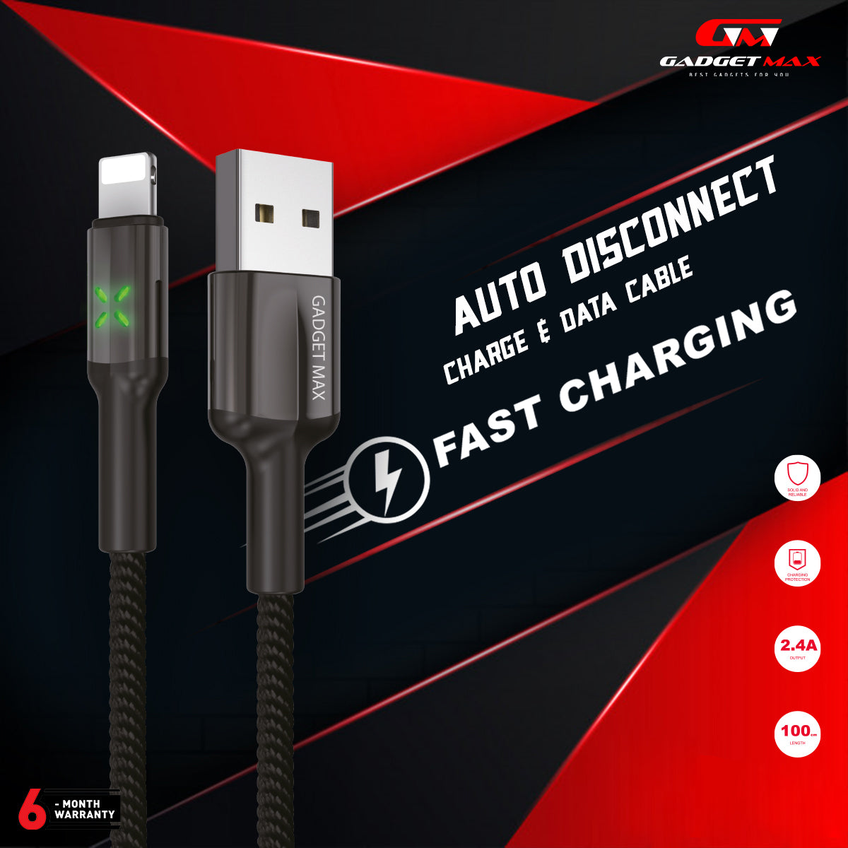 GADGET MAX AUTO DISCONNECT CABLE 2.4A IPHONE, Cable , Lightning Cable , iPhone Data Cable , iPhone Charging Cable , iPhone Lightning Cable , iphone charging cable , best lightning cable for iPhone ,iPhone Cable , iPhone USB Cable