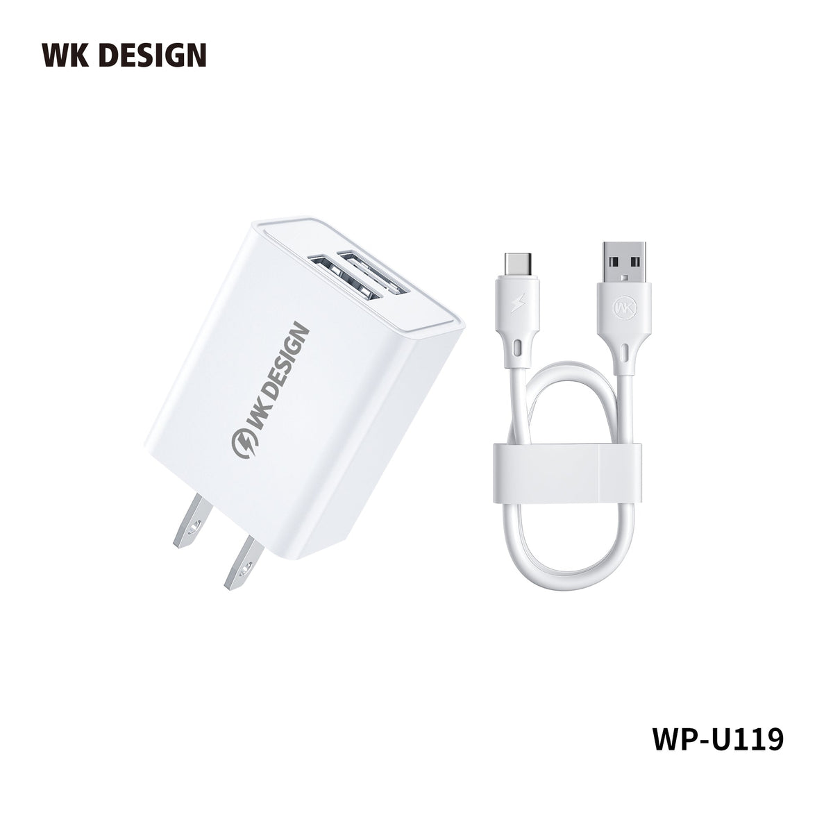 WK WP-U119 (TYPE-C) UPINE SERIES DUAL USB SET CHARGER FOR TYPE-C (1M)(10W)(2A), Type-C Charger Set, Dual USB Charger Set