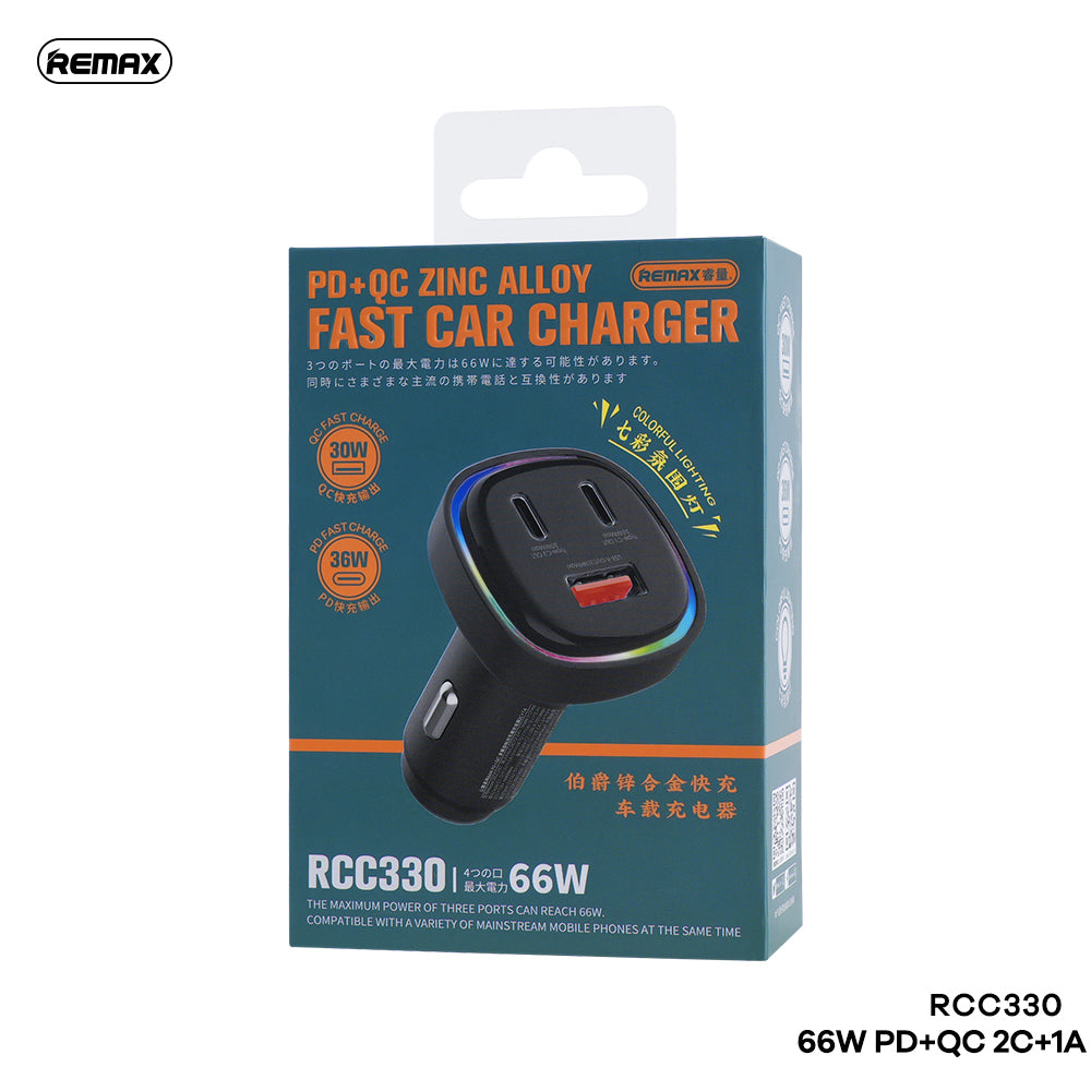 REMAX RCC330 EARL SERIES 66W PD+QC FAST CAR CHARGR (1USB / 2TYPE-C), 66W Car Charger, PD+QC Car Charger