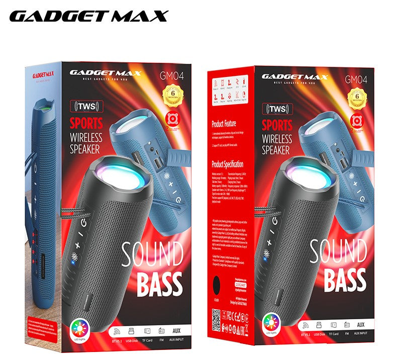 GADGET MAX GM04 TWS SPORTS WIRELESS SPEAKER SOUND BASS (V5.1) - BLACK