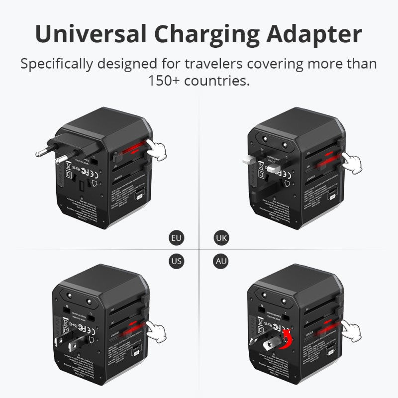 TRONSMART WCP05 33W Universal Travel Adapter, PD 3.0&QC 3.0 QuickCharge, USB-C PD 3.0 quick charge