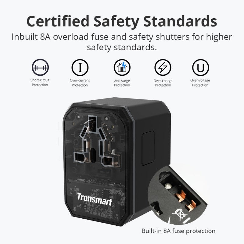 TRONSMART WCP05 33W Universal Travel Adapter, PD 3.0&QC 3.0 QuickCharge, USB-C PD 3.0 quick charge