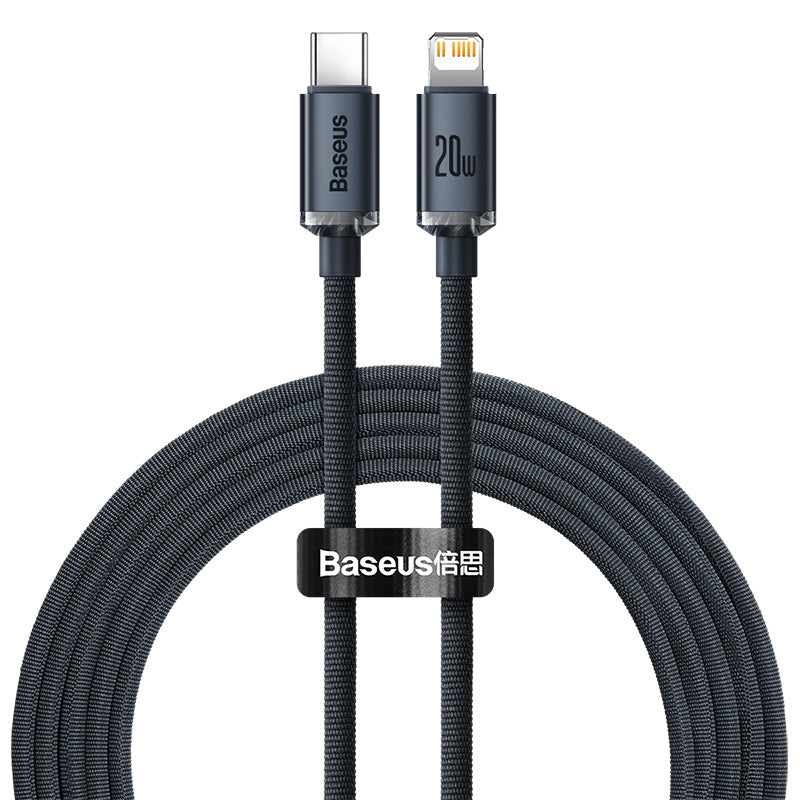 BASEUS CRYSTAL SHINE SERIES FAST CHARGING DATA CABLE TYPE-C TO IP 20W 2M - Black
