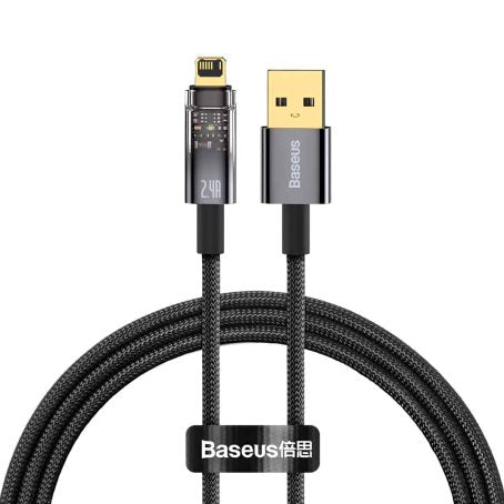 BASEUS EXPLORER SERIES AUTO POWER-OFF FAST CHARGING DATA CABLE USB TO IPH (2.4A)(1M) - Black