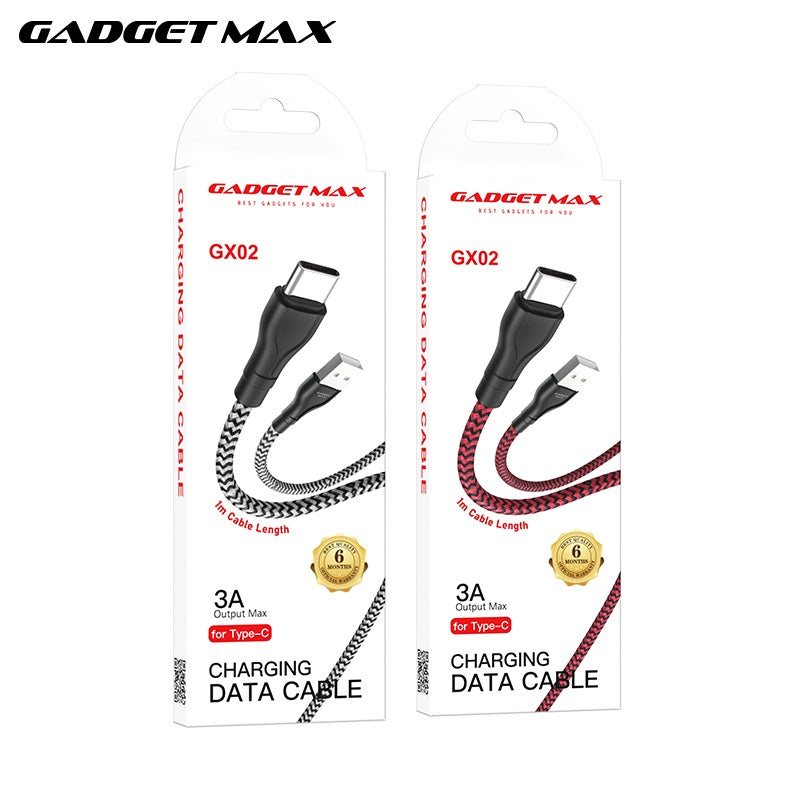 GADGET MAX GX02 TYPE-C  3A CHARGING DATA CABLE FOR TYPE-C (3A)(1M) - BLACK RED