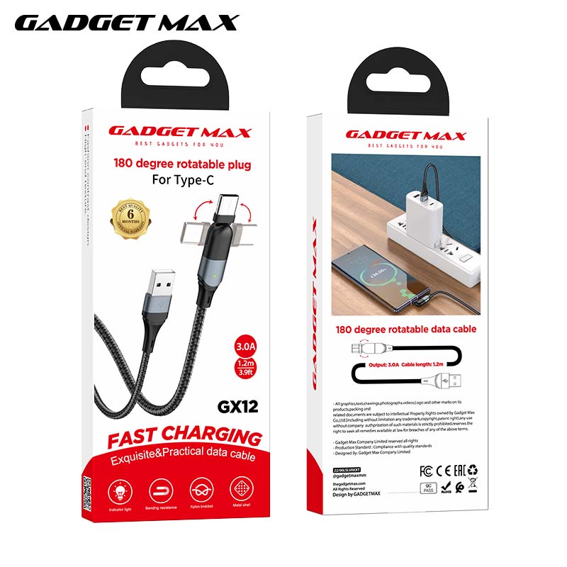 GADGET MAX GX12 FAST CHARGING EXQUISITE & PRACTICAL DATA CABLE FOR TYPE-C (3A) (1.2M), Type-C Cable, Charging Cable, Data Cable