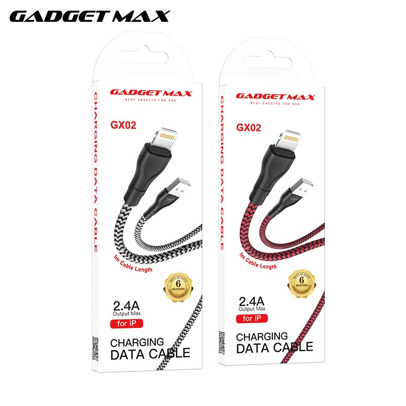 GADGET MAX GX02 IPH 3A CHARGING DATA CABLE FOR IPH (3A)(1M) - BLACK RED