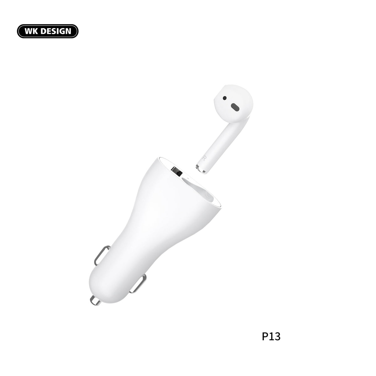 WK P13 CAR CHRGER , Single Earphone WIRELESS EARPHONE , Bluetooth Earphone , Single Bluetooth Earphone, Wireless Bluetooth Headset , Single Bluetooth Earbuds for music , Cheap Bluetooth Headset with car charger