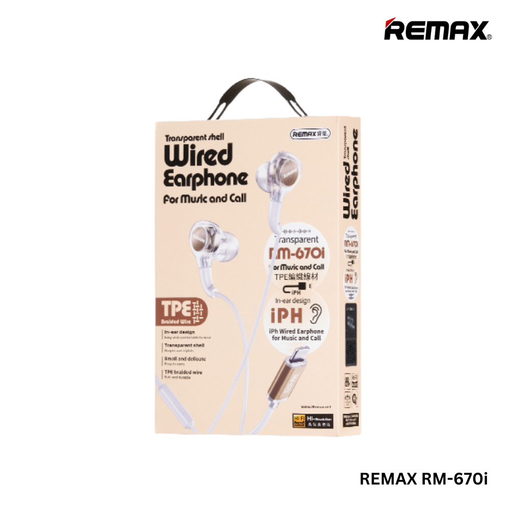 REMAX RM-670i Lightning Wired Earphone For Music & Call(1.2M)
