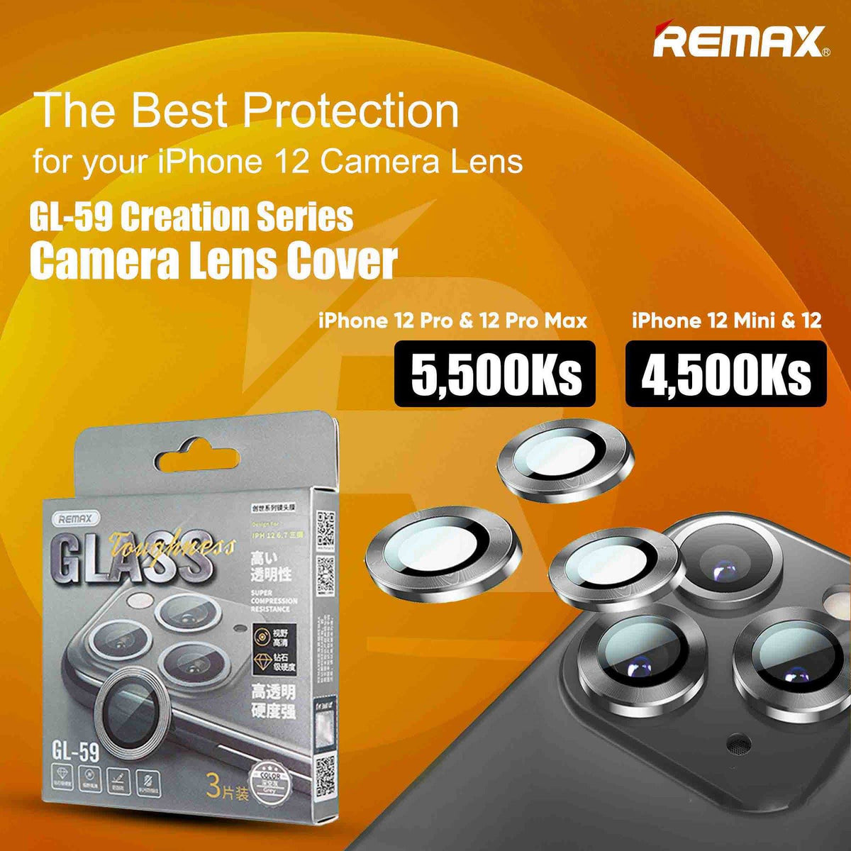 REMAX Creation Series Camera Lens Protector  for IPH 12 MINI (5.4 INCHES) dual  camera GL-59,iPhone 12 tempered glass , iPhone 12 screen protector , Best screen protector for iPhone 12 , Glass screen protector , screen guard