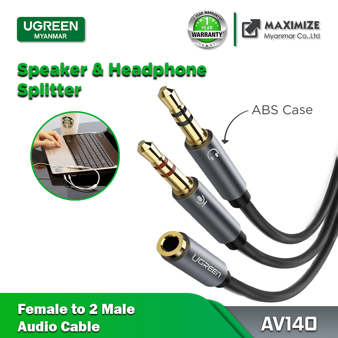 UGREEN AV140 3.5mm Female to 2 Male Audio Cable ABS Case - Black