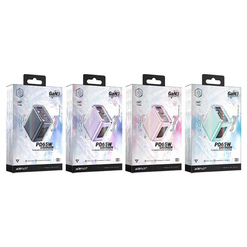 ACEFAST A47 SPARKLING SERIES PD65W GAN (2*USB-C+USB-A) CHARGER - MOUNTAIN MIST