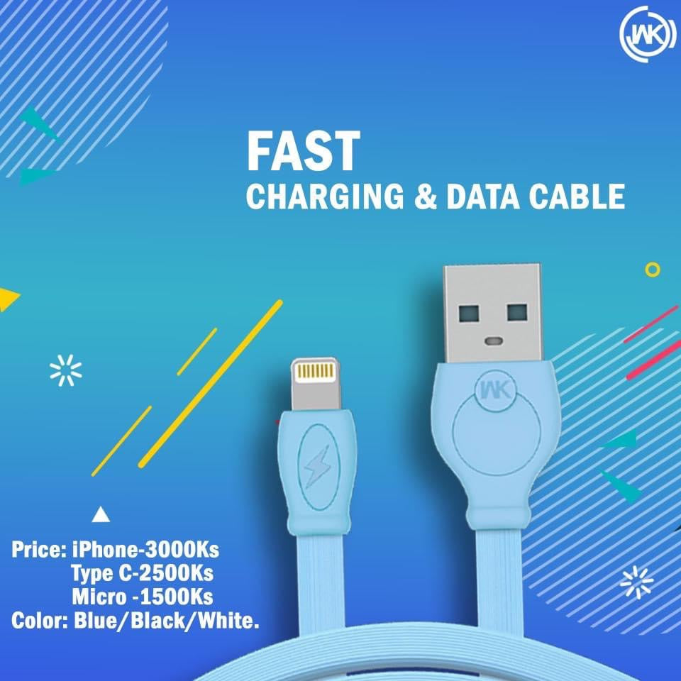 WK FAST CABLE IPHONE  WDC-023 (1000MM) ,Cable , Lightning Cable , iPhone Data Cable , iPhone Charging Cable , iPhone Lightning Cable , Unbreakable iphone charging cable , best lightning cable for iPhone , Apple iPhone Cable , iPhone USB Cable