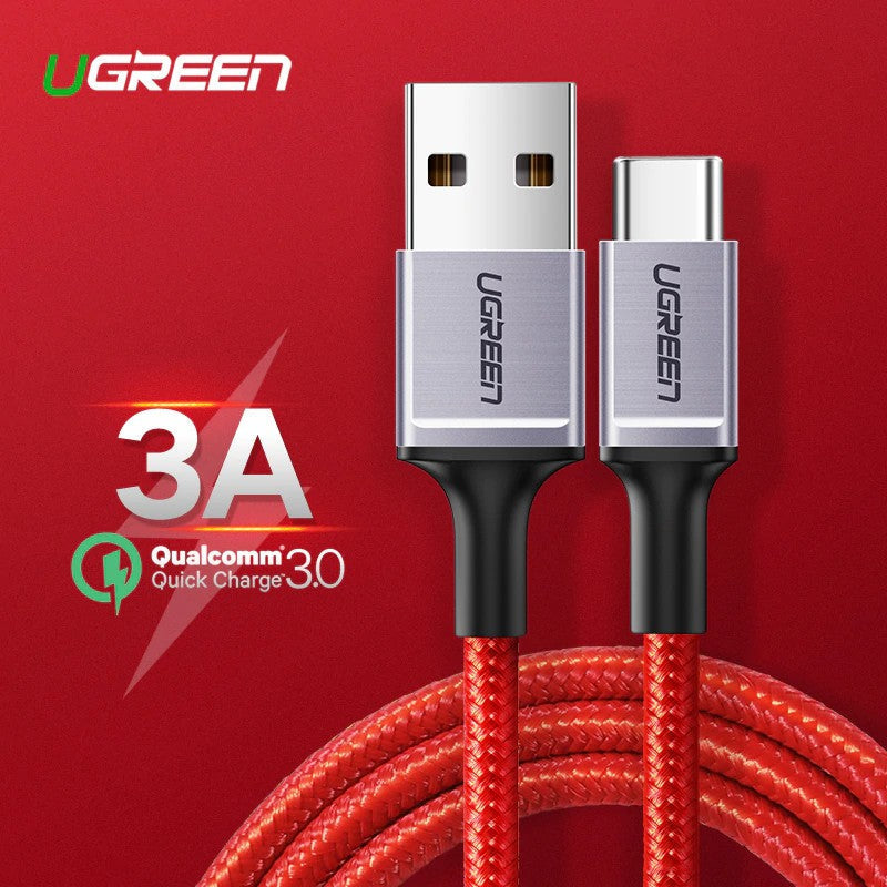 UGREEN US292 USB TO USB 2.0 TYPE.C CABLE 1M (QC3.0A) (5V2A - 480MB) (NYLON BRAID) (NICKEL PLATING ALUMINUM BRAID) - Red