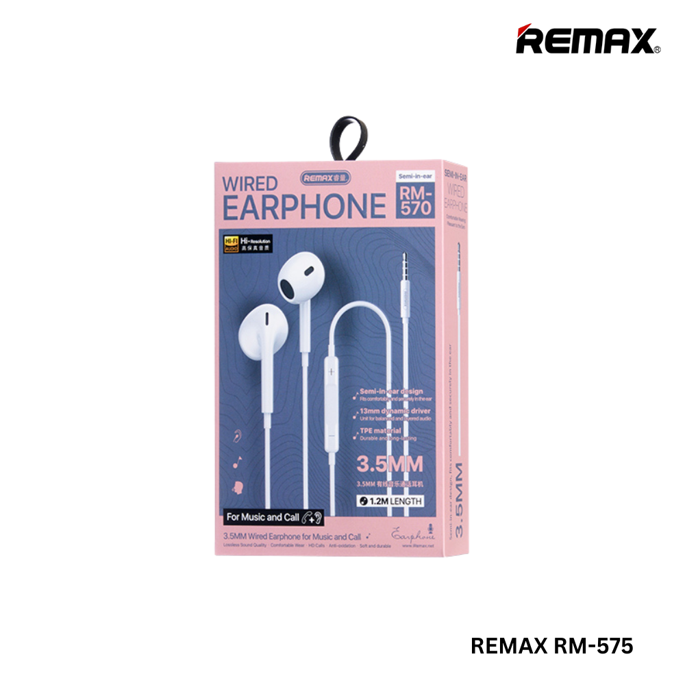 REMAX RM-575 3.5mm Wired Earphone For Music & Call(1.2M)