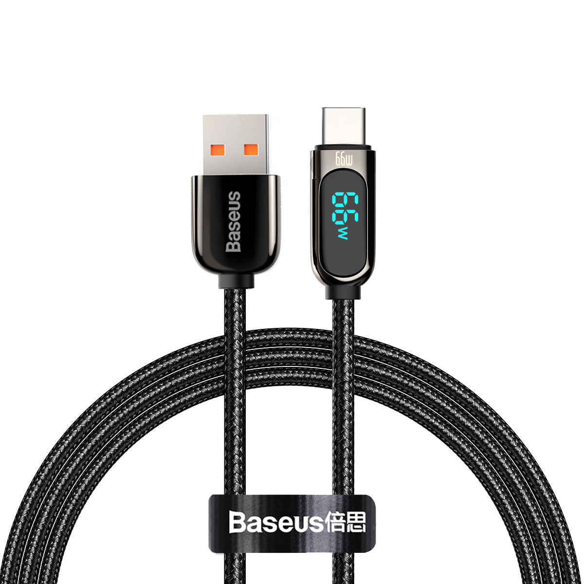 BASEUS DISPLAY SERIES FAST CHARGING DATA CABLE USB TO TYPE-C (DIGITAL DISPLAY OF POWER)(66W)(1M) - Black