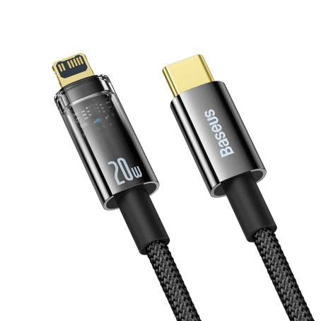 BASEUS EXPLORER SERIES AUTO POWER-OFF FAST CHARGING DATA CABLE TYPE-C TO IPH (20W)(1M) - Black