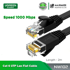 UGREEN NW102 Flat Cat6 Ethernet Cable RJ 45 Network Cable UTP Lan Cable Cat6 RJ45 Patch Cord for Router Laptop Cable Ethernet, Black-Flat Version