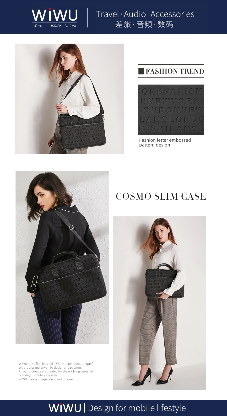 WIWU 15.4 GM3910 VOGUE/COSMO SLIM CASE FOR LAPTOP/ULTRABOOK (WITH STRAP), Laptop Bag, Carry Bag, Macbook Bag