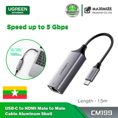 UGREEN CM199 USB-C to 10/100/1000 Mbps Ethernet Adapter, Gigabit Type C to RJ45 Network Lan Adaptor, Thunderbolt 3 Compatible 10/100/1000Mbps for Nintendo Switch, mate10/20/P20/P30,Samsung S8,Note 9,MacBook, Dell XPS, Asus, Lenovo, Acer