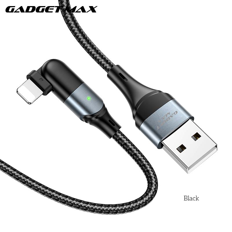GADGET MAX GX12 FAST CHARGING EXQUISITE & PRACTICAL DATA CABLE FOR IPH (2.4A) (1.2M)  - ‌BLACK
