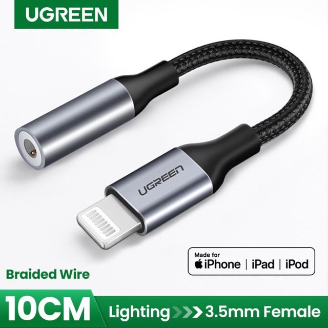 UGREEN LIGHTING TO 3.5MM FEMALE AAPTOR ROUND CABLE ALUMINUM,IPhone Earphone Adapter  , iPhone Audio Adapter , iPhone Audio Jack Adapter , iPhone Audio Jack Splitter , iPhone Lightning Adapter, Lightning to 3.5 mm  , Audio Connector