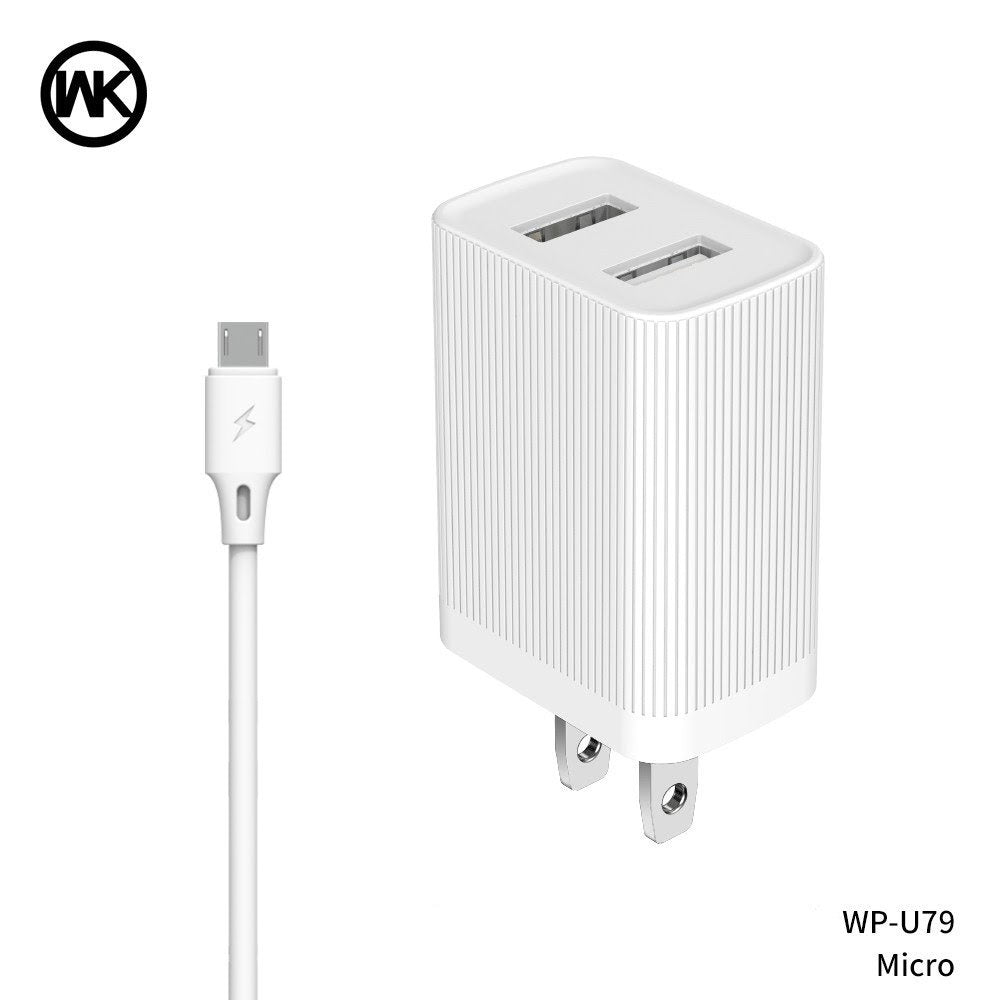 WK WP-U79M KINGKONG SERIES CHARGER WITH MICRO DATA CABLE ,Charger , USB Phone Charger , Mobile Phone Charger , Smart Phone Charger , Andriod Phone Charger , Muti port usb charger , quick charger , cell phone charger , wall charger , Portable Charger